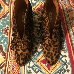 Leopard fringe booties